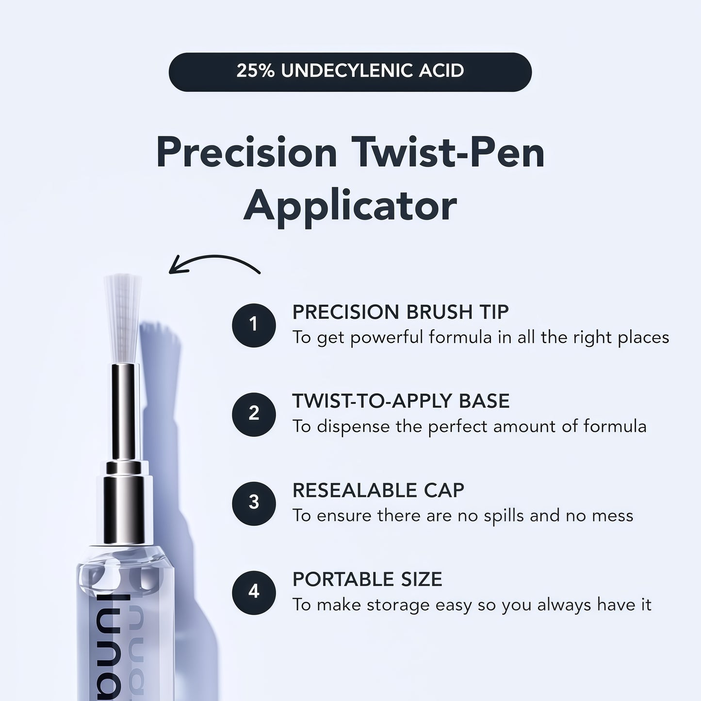 Lunavia Antifungal Pen – Cures Most Athlete’s Foot, Jock Itch, and Ringworm - 25% Undecylenic Acid with added Tea Tree, Jojoba, Clove Bud Oils & Aloe- 1-Pack Twist Pen(3ML Volume)