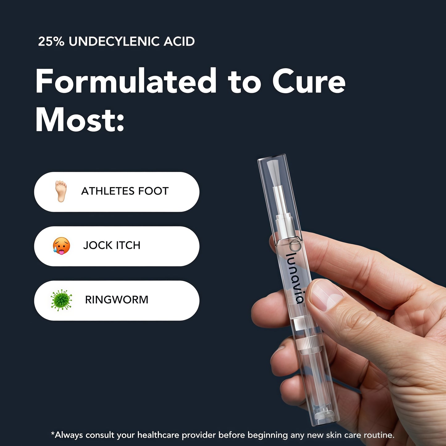 Lunavia Antifungal Pen – Cures Most Athlete’s Foot, Jock Itch, and Ringworm - 25% Undecylenic Acid with added Tea Tree, Jojoba, Clove Bud Oils & Aloe- 1-Pack Twist Pen(3ML Volume)